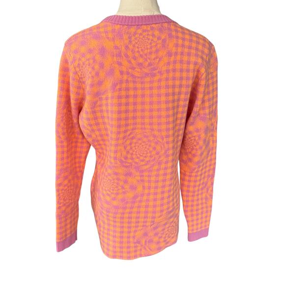 Brandon Maxwell Floral Gingham‎ Wool Crewneck Sweater Pink Orange Size Large - Picture 3 of 9